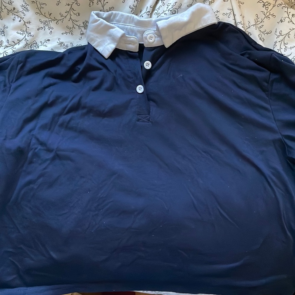 NAVY BLUE WITH WHITE COLLAR BUTTON CROP TOP